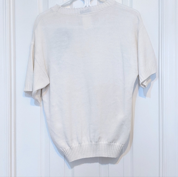 Vtg White Soft Knit Cute Short Sleeve Spring Sweater Top. Paisley Design, S. HP! - Picture 6 of 14